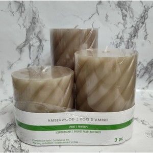 Amberwood Scented Pillar Candles Light Green Set of 3 Tiered Height 3" 4" 5" New